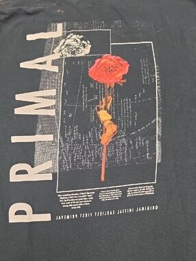 EMPYREBPrimarl Black Tee with Red and Orange Rose Graphic-M